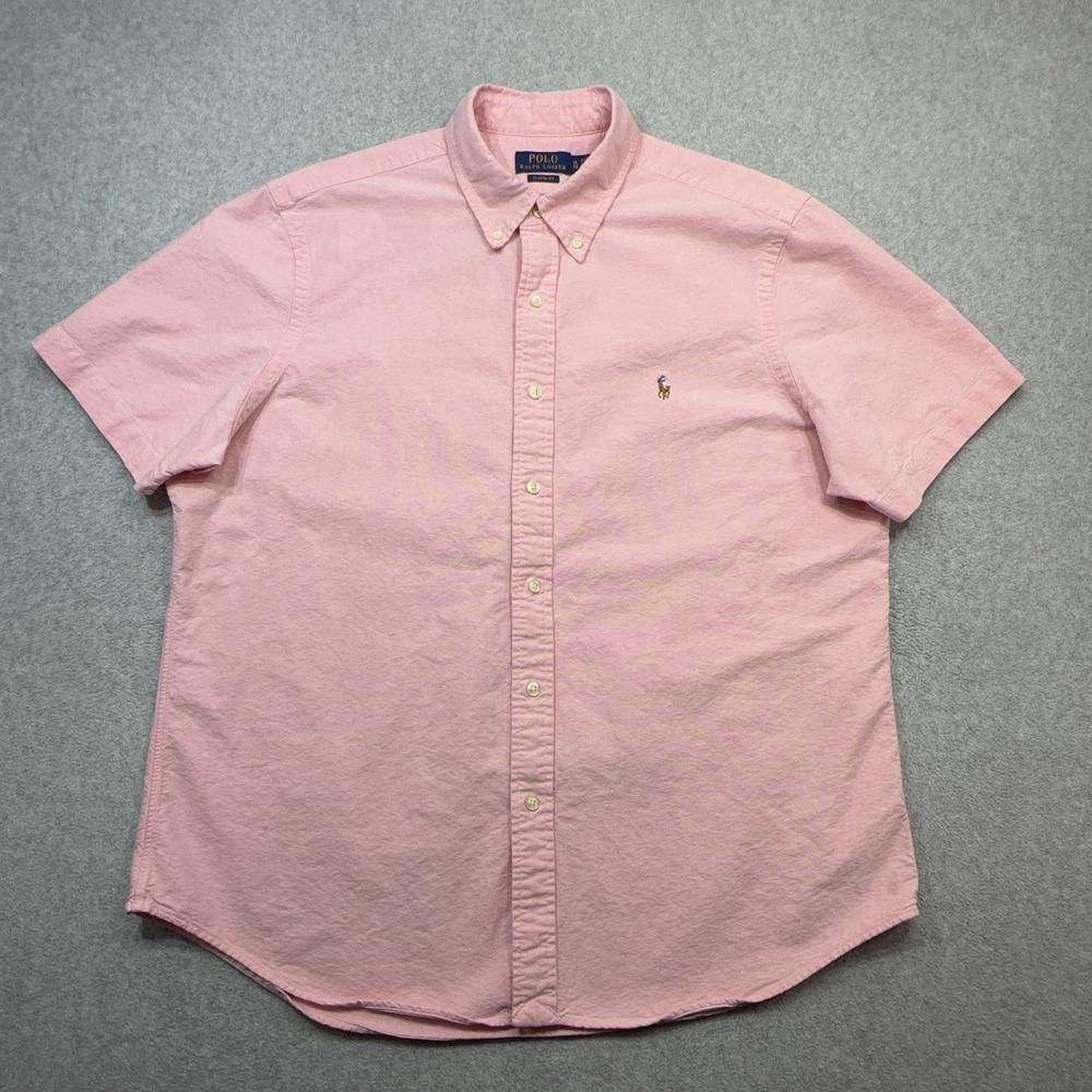 Polo Ralph Lauren Oxford Shirt Mens XL Pink Short Sleeve Button Front Classic
